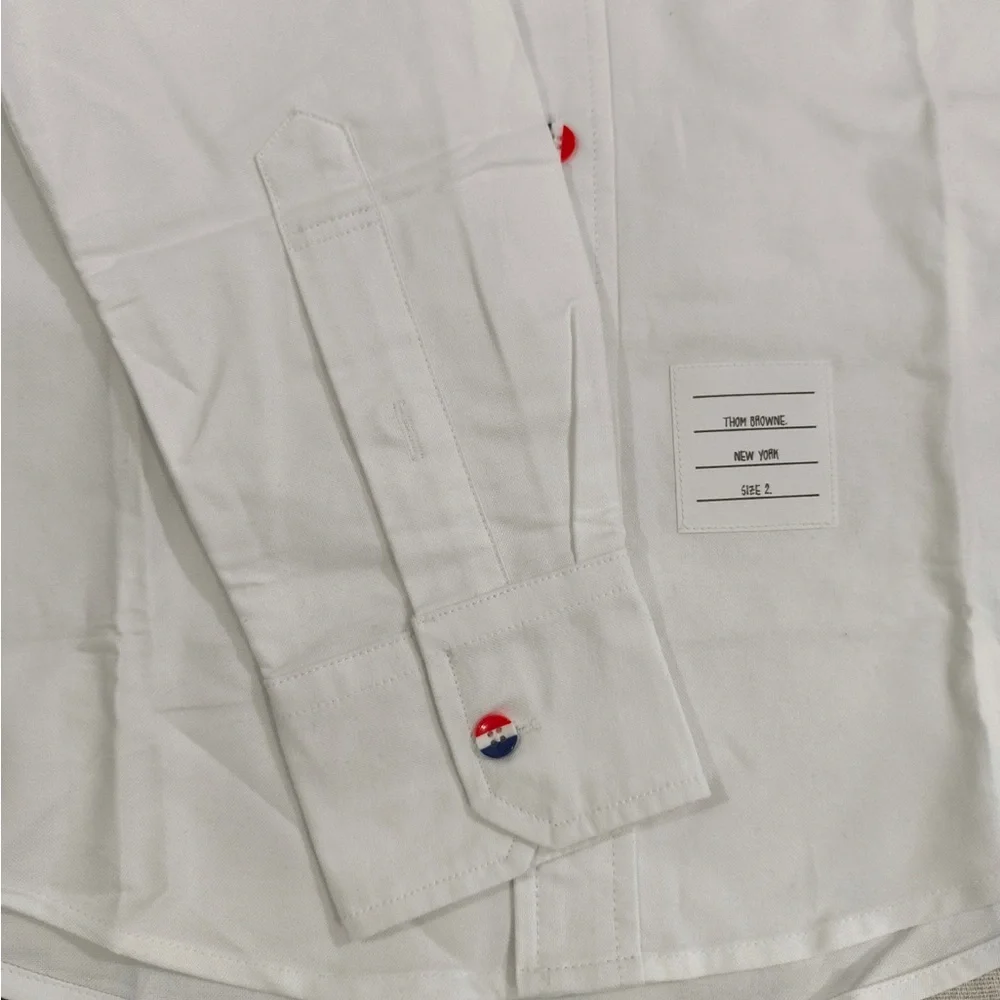 Thom Browne White Button-Down Shirt with Navy and Red Accents - Picture 5 of 8